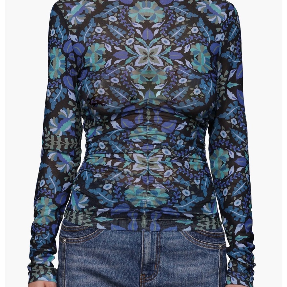 Avec Les Filles Kaleidoscope Blue and Black Long Sleeve Top